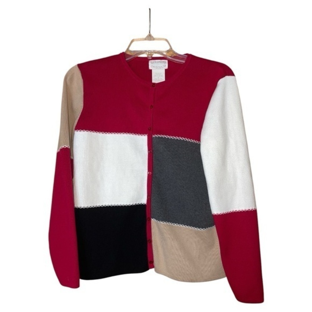 Designers Originals‎ Vintage Womens Medium Colorblock Cardigan Sweater Cotton